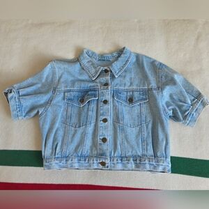 Yves St. Marc Vintage Cropped Short Sleeve Button-Up Denim Blue Jean Jacket